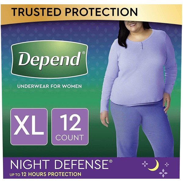 Depend Night Defense Incontinence Underwear for Women, Disposable, Overnight, Extra-Large, Blush, 12 Count (Packaging May Vary)