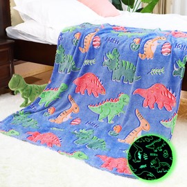 Dinosaur Blanket for Kids Boys Girls Glow in The Dark Dino Blankets and Throws Fuzzy Soft Throw Blanket Age 1-13Years Old Toddlers Teens Gifts Toys
