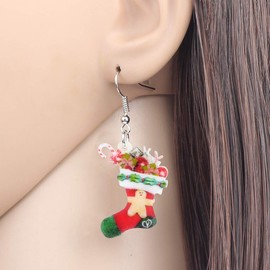 SHIGIE Acrylic Christmas Stocking Earrings Festival Dangle Colorful Candy Bell Holly Winter Season Jewellery For Women Party Gifts (Multi)