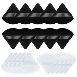 Nivofu 20Pzs Esponjas De Polvo Triangulares Para Polvo Facial, Esponja De Maquillaje Triangular, para contorno, debajo de los ojos y esquinas, herramientas de maquillaje de belleza, Nergo y Blanco