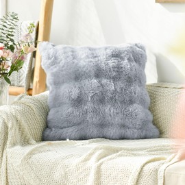Artoid Mode Grey Super Soft Faux Fur Bubbles Puffy Cushion Covers Set of 2, 45x45 cm Fluffy Plush Velvet Decorative Pillow Case Cover Sofa Decor