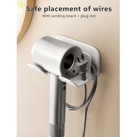 Universal Hair Dryer Holder, Blow Dryer Hanger Wall Mount for Hair Dryer Hook with Plug&Cord Organizer Self Adhesive for Cabinet Bathroom