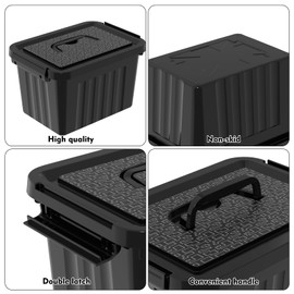 Rocketmyth 6 Quart Latching Bin with Handle, Black Plastic Storage Box Containers, 6 Packs