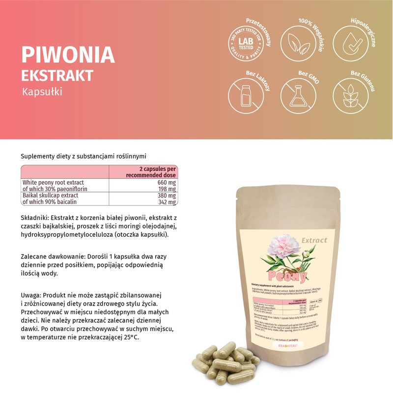 Pfingstrose und Baikal-Helmkraut-Extrakten mit Moringa Oleifera Kapseln vegan (180 stück