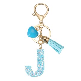 PATIKIL Keychain Keyring Initial Letter with Tassel Cute Decoration Cup Ornament Keychain Decoration for Backpack Handbag Wallet, blue