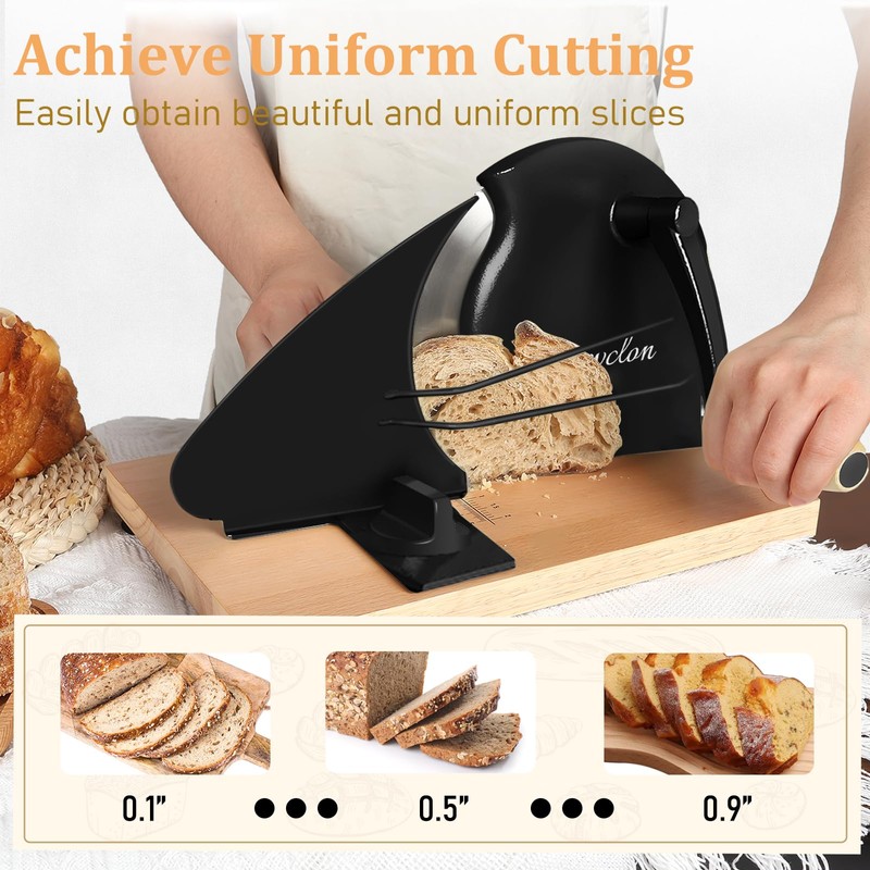 Brvclon Manual Bread Slicer Adjustable Thickness, Hand Crank Bread Slicer