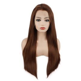 Meiyite Hair Straight Long 24inch Medium Auburn Heavy Density Realistic Synthetic Lace Front Wigs