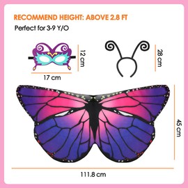 AUTOWT Girls Fairy Butterfly Wings Costumes - 4Pcs Little Girls Dress Up with Purple Colorful Tutu Skirt and Headband for 3-9 Years Kids Photography Birthday Dance Party Gift (Purple)