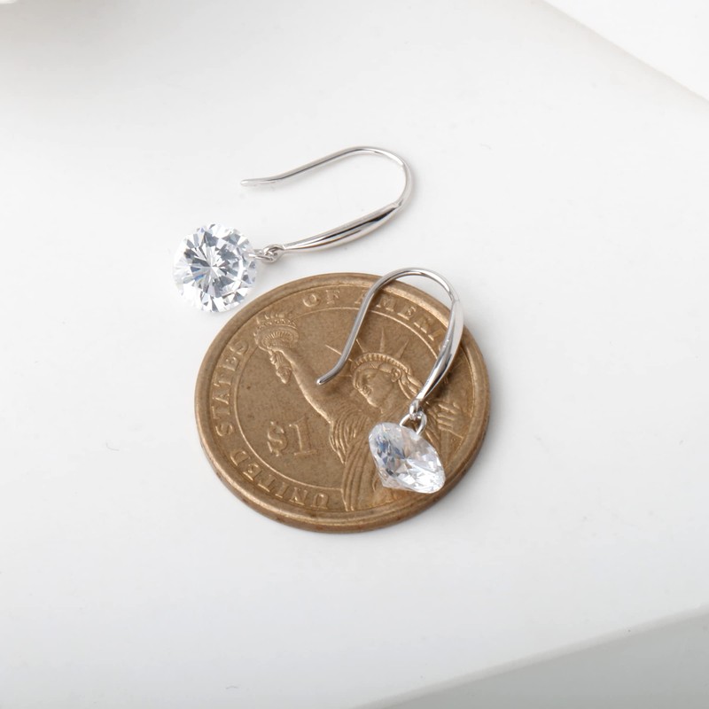925 Sterling Silver 2ct Solitaire Cubic Zirconia Diamond Stone Dangle