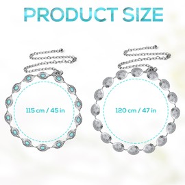 LUTER 2pcs Western Concho Belts for Women, Adjustable Chain Belt with Turquoise Silver Western Belt Belly Chain Waist Chain Concho Belt for Dress, Jeans (2 Styles) TMA32041
