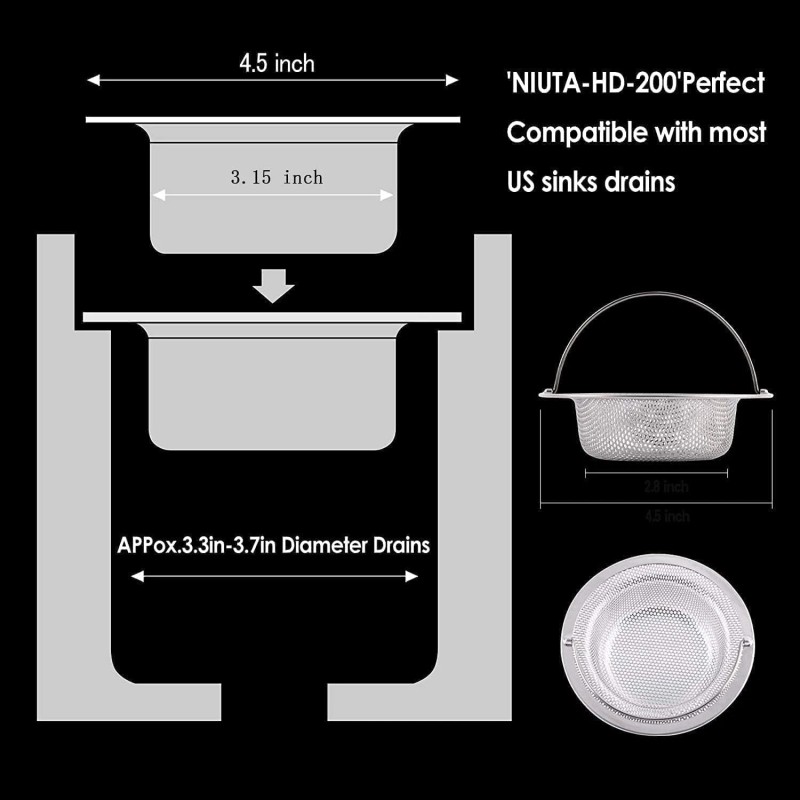 2-Pack Sink Drain Strainer, Germany Stainless Steel Kitchen Sink Strainer,4.5