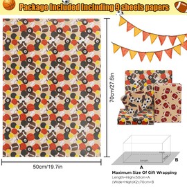 AircooL Sports Gift Wrapping Paper, 9 Sheets Rugby Basketball Tennis Baseball Football Kraft Wrapping Paper, 20x28 Inches per Sheet Birthday Paper for Men Boys