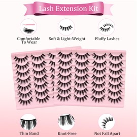 ISOOLU Fairy Lash Clusters Manga Individual Lashes C Curl Wispy Eyelash Clusters WideSpan Eyelash Extension Kit with Lash Bond and Seal Wet-Look Spiky Cluster Lashes (Fairy Lash)