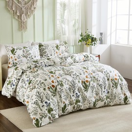 Herside Duvet Cover Double Size - 100% Cotton Reversible Floral Double Duvet Cover Set with Zipper Closure, 3 Pieces Soft & Breathable Green Bedding Set for All Seasons