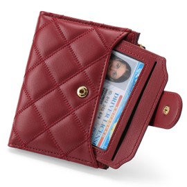 SENDEFN Women's Small Purse with RFID Blocking, Wallet with 14 Card Slots and 4 ID Windows, Burgundy red
