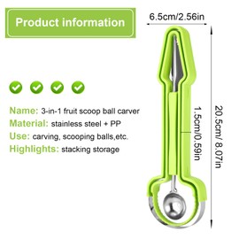 Melon Baller Scoop Set, Stainless Steel 3-in-1 Durable Melon Baller Scoop Tool Practical Practical Kitchen Gadget Kit for Watermelon Cantaloupe Dragon Fruit