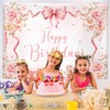 MEHOFOND 7x5ft Coquette Happy Birthday Backdrop Pink Floral Birthday Photography