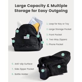 GROWNSY Ultra-Comfy Baby Carrier with Hip Seat, Enhanced Safety, Hands-Free Support for Newborn to Toddler (0-50 lbs), Multiple Pockets, Ergonomic, Adjustable Waistband, Minimalist Design – Black