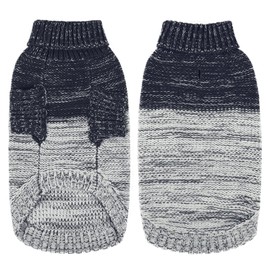 Queenmore Knitted Pullover Dog Sweater, Turtleneck Pet Cat Sweater, Cold Weather Puppy Clothes Stitching Knitwear with Leash Hole for Small Medium Dogs（Dark Blue,S）