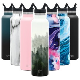 Botella de agua aislada simple, moderna, reutilizable, boca estrecha, termo de acero inoxidable, 24 onzas, patrón: bosque místico