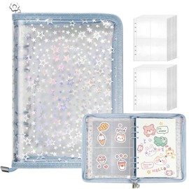 Gosyobs Sealing Notebook, Large, A5 Star Pattern, Clear, 1 Main Unit + 20 Double-Sided Refills, Storage Binder, Large, Transparent & Cute, Removable, Mount, Notebook, Card Protection, Sticker