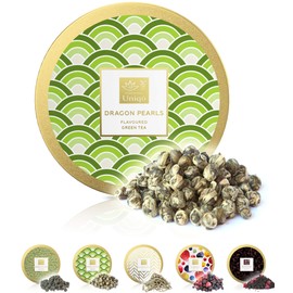 Tea Uniqo® Jasmine Tea Dragon Pearls - Tea Gift | Jasmine Dragon Pearl Naturally Flavoured Green Tea Loose in Elegant Gift Tin | Gluten Free - Vegan - No Additives
