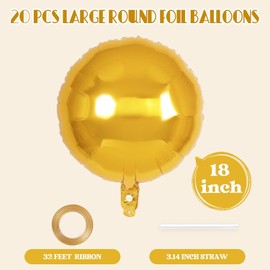 Pack of 20 Gold Balloons, 18 Inch Round Foil Balloons, Helium Balloons, Golden Balloons, Birthday Party Balloons Decoration, Round Balloons for Birthday Party, Baby Shower, Anniversary
