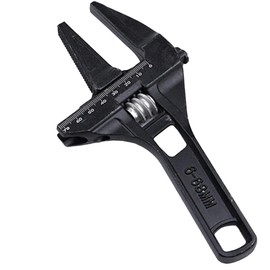 Adjustable Wrench, 0.27 - 2.7 inches (6 - 68 mm), Large Opening Wide, Short Shank Wrench, Wide, Repair Tool, For Bathrooms, Kitchens, Waters, Plumbing, With 0-2.8 inches (0 - 70 mm) Scale (Black)