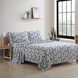 Eddie Bauer - Flannel Sheets Full Size, Anti-Pilling & Wrinkle Resistant Cotton, Touchably Soft for All-Season Comfort - Bed Sheets with Matching Pillowcases & Fitted Sheet (Tree Farm Light Blue)