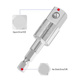 FOCMKEAS Power Drill Sockets Adapter 1/2" Impact Square Drive Adapter, 360°Rotatable Hex Shank Impact Driver Socket Adapter/Extension, Swivel Socket to Drill Adapter, CRV