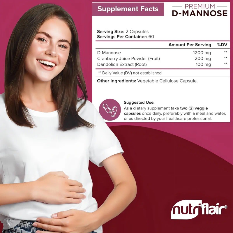 D-mannose 1500mg Nutriflair 120 Cápsulas Hecho En Usa Sabor Sin
