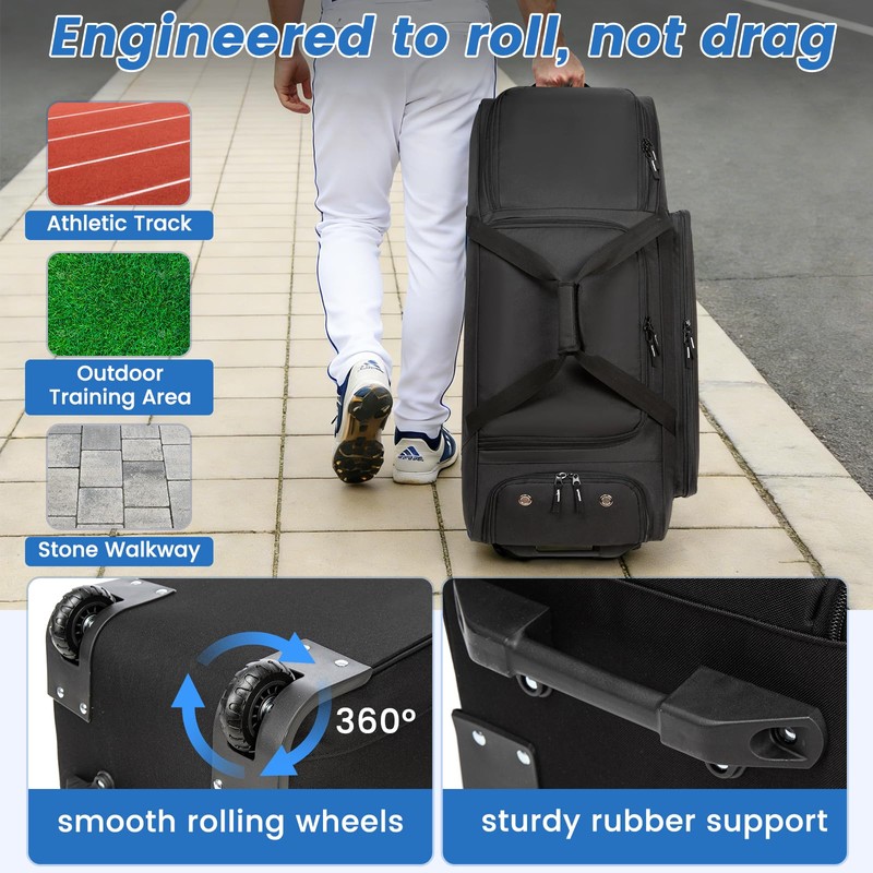 MERALIAN Rolling Baseball Catchers Gear Bag with Wheels, Large Baseball