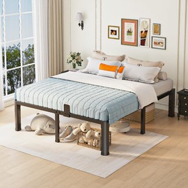 16 inch Full Size Bed Frame with Round Corner Legs and Headboard Hole Mattress Slide Stopper 3500 lbs Heavy Duty Metal Platform,Steel Slat Support,No Box Spring Needed,Easy Assembly,Noise Free