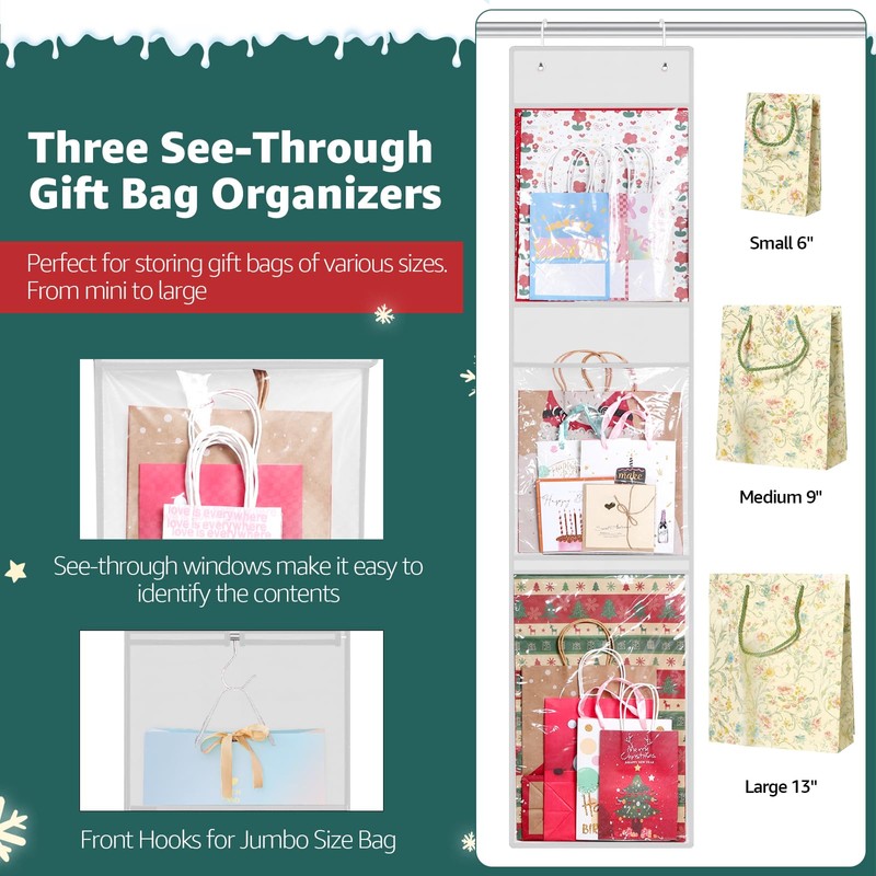 Wrapping Paper Organizer Storage, Double-Sided Hanging Gift Wrap Roll Holder