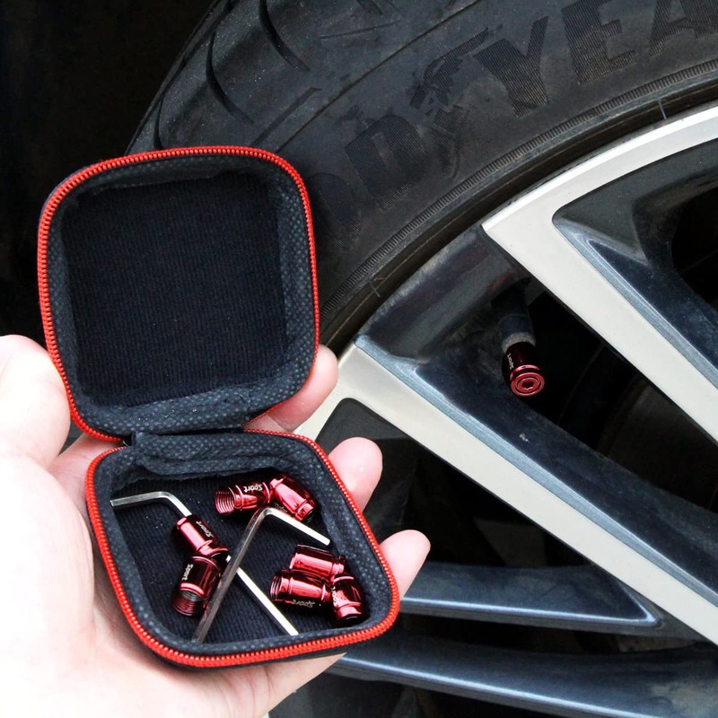 Dsycar Locking Valve Stem Caps Red (8 Pack), Anti Theft