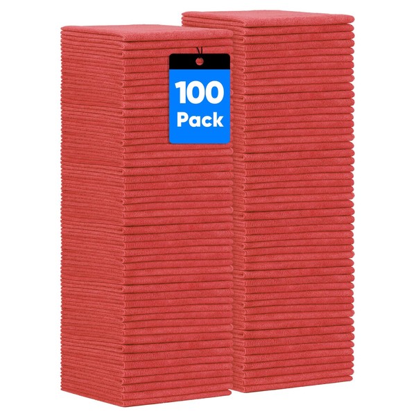 HOMEXCEL HOMEXCEL Red Shop Towels 100 Pack, Reusable Microfiber Cleaning