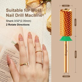 Cnynail 3/32" Large Barrel Crystal Top Tungsten Carbide Nail Drill Bit Safety Bit for Gel & Acrylic Removal, 2-Way Rotating Efile Tip, Salon Electric File Accessory (C Grit, Ti-Gold)