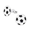 Black and White Football Sterling Silver Stud Earrings - Size: