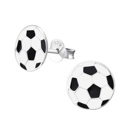 Black and White Football Sterling Silver Stud Earrings - Size: 9mm