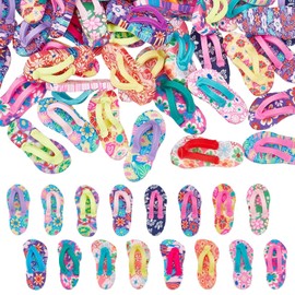 SUNNYCLUE 1 Box 50Pcs Flip Flop Charms Polymer Clay Cabochon Handmade Flower Slipper Ornament Flat Back Cabochons Summer Hawaii Miniature Flip Flops for Jewellery Making Scrapbooking Embellishments