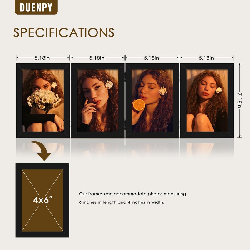 DUENPY 4 Folding 4x6 Picture Frame Horizontal Engineered Wood Accordion