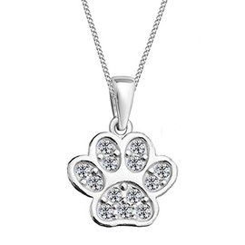 Paw with Zirconia Glitter Crystals Pendant with Chain 925 Real Silver Paw, Cubic Zirconia, Cubic Zirconia