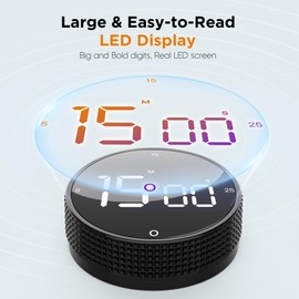 Upgraded Digital Productivity & Kitchen Timer - Magnetic Countdown/Countup Pomodoro Timer with Large LED Display, 3 Presets (5/15/25min), 3 Volume Levels for Fitness, Cooking & Office Tasks