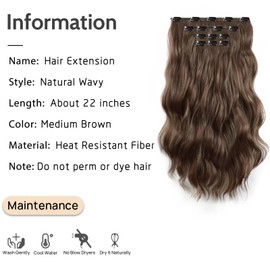XIXISNOW Long Hair Clip in Extensions 4PCS Seamless Clip Ins Wavy Easy Hair Extensions Clip in Charming Wave Synthetic Hair for women Full Head Breathable and Soft 22 Inch Medium Brown