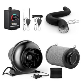 iPower 4 Inch 195 CFM Inline Fan, Air Carbon Filter, 8 Feet PVC Ducting, Speed Controller, Rope Hanger, Vent Exhaust for Grow Tent Ventilation