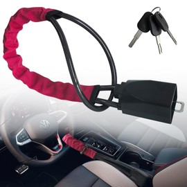 Socpuro Wire Steering Wheel Lock, Anti-Theft, Universal Type, Connects to Seatbelt Sockets, Tearing Lock, Lightweight, Easy to Install, Adjustable Length, For Cars, Trucks, SUVs, Car Security