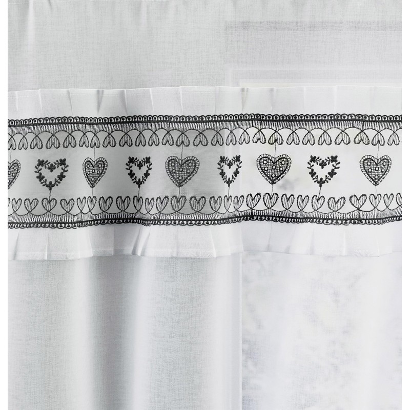 Tyrone Textiles Lucy Embroidered Heart Black Kitchen Window Set Curtain