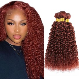 Fridnae Hair Color 33 Bundles Reddish Brown Curly Wave Human Hair Bundles Auburn Kinky Curly Bundles Copper Red Bundles Human Hair 3 Bundles 20 22 24 Inch