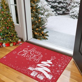 CAROMIO Merry Christmas Doormat Xmas Holiday Red Christmas Snowflake Welcome Mat for Home Decoration Non Slip Backing Doormat Outdoor Indoor Entrance Floor Mat 50x80cm