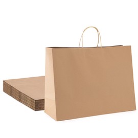 METRONIC 16x6x12 Inch Paper Gift Bags 25Pcs, Gift Wrap Bags with Handles, Brown Kraft Paper Bag for Small Business, Heavy Duty Bulk Bag for Birthday Party Favors, Shopping, Retail